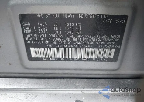 2010 Subaru Legacy 2.5I из США, поврежденный, VIN 4S3BMBA67A3215483